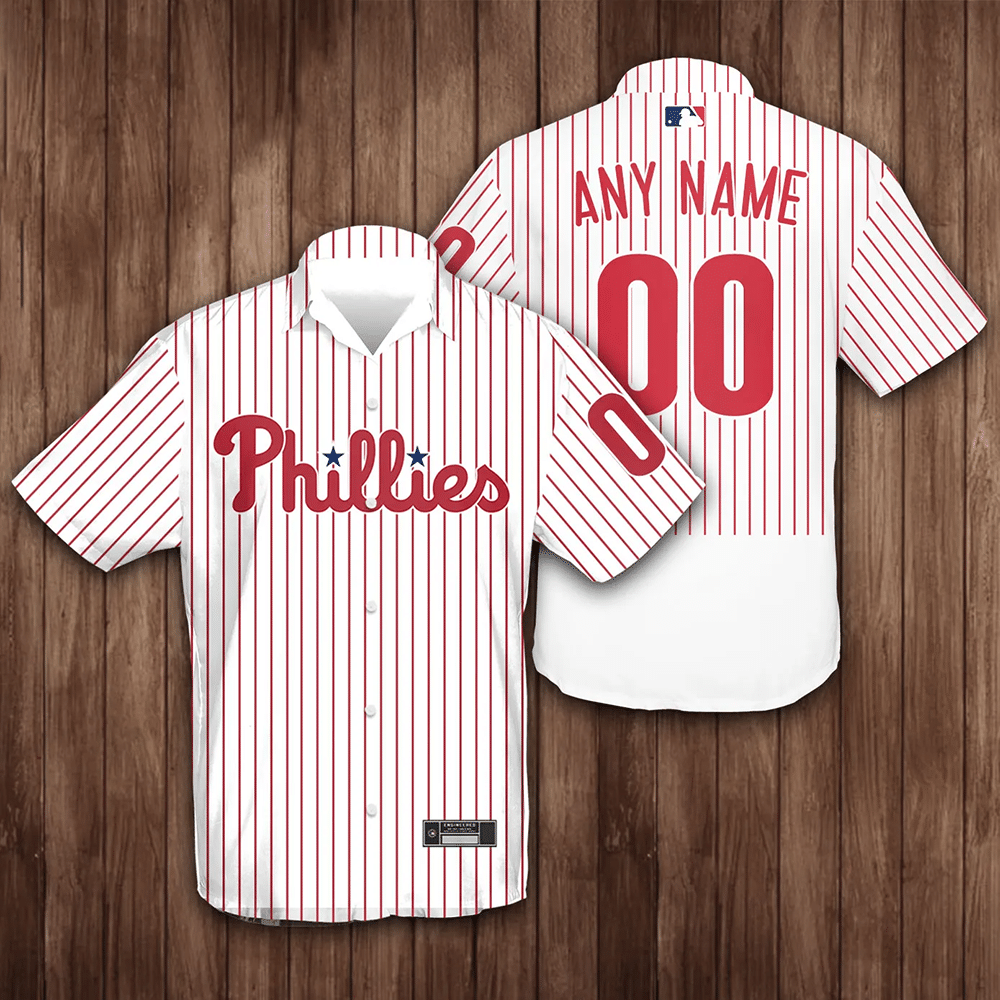 Personalized Philadelphia Phillies Baseball All Overprint 3D Hawaiian Shirt Pinstripe White Red - Iebacademy Shop