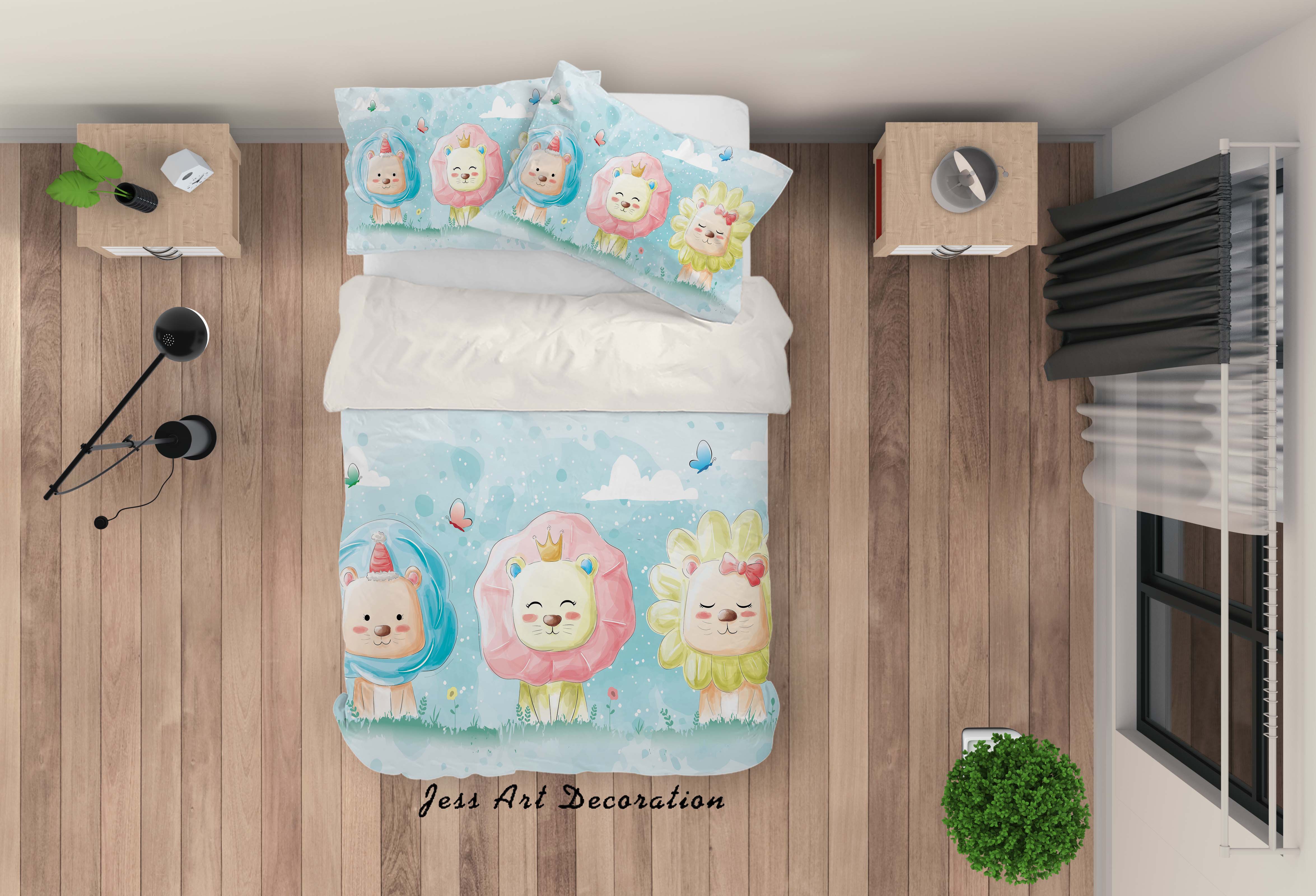 3D Blue Cartoon Lion Quilt Cover Set Bedding Set Pillowcases 27