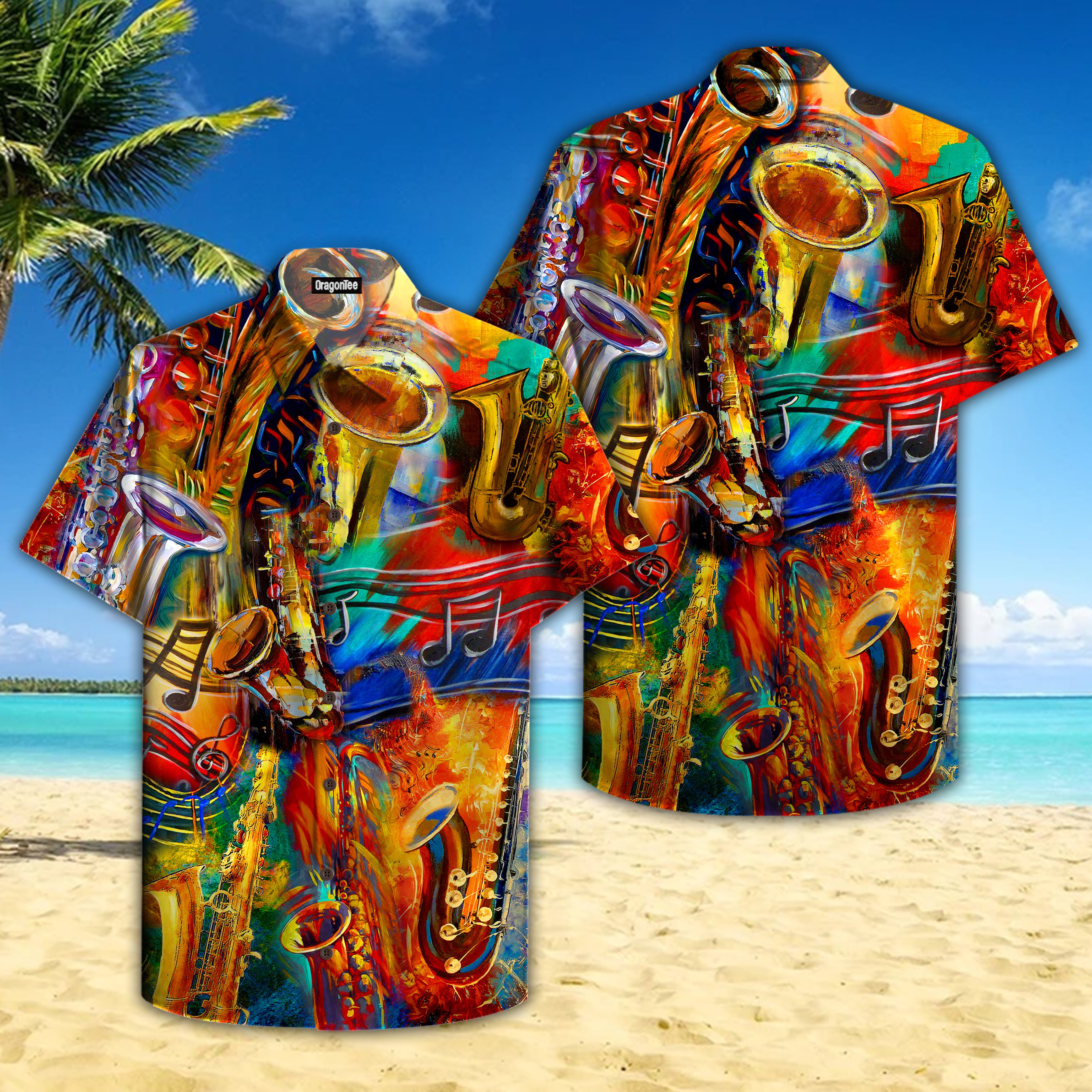 Oragontee Colorful Saxophone Music Hawaii Shirt For Men Women Adult Ha110219