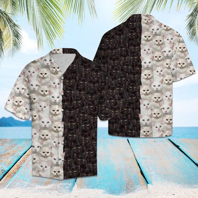 White Black Cat Aloha Hawaii Shirts For Men And Women Ha1501