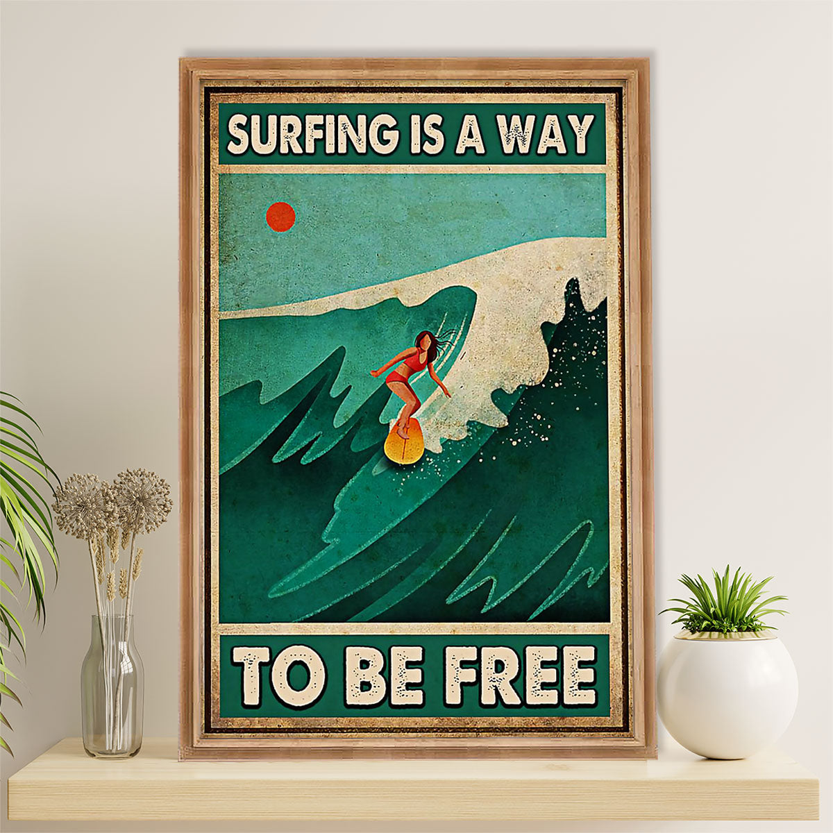 Water Surfing Canvas Wall Art Prints | Way To Be Free | Home Décor Gift For Beach Surfer