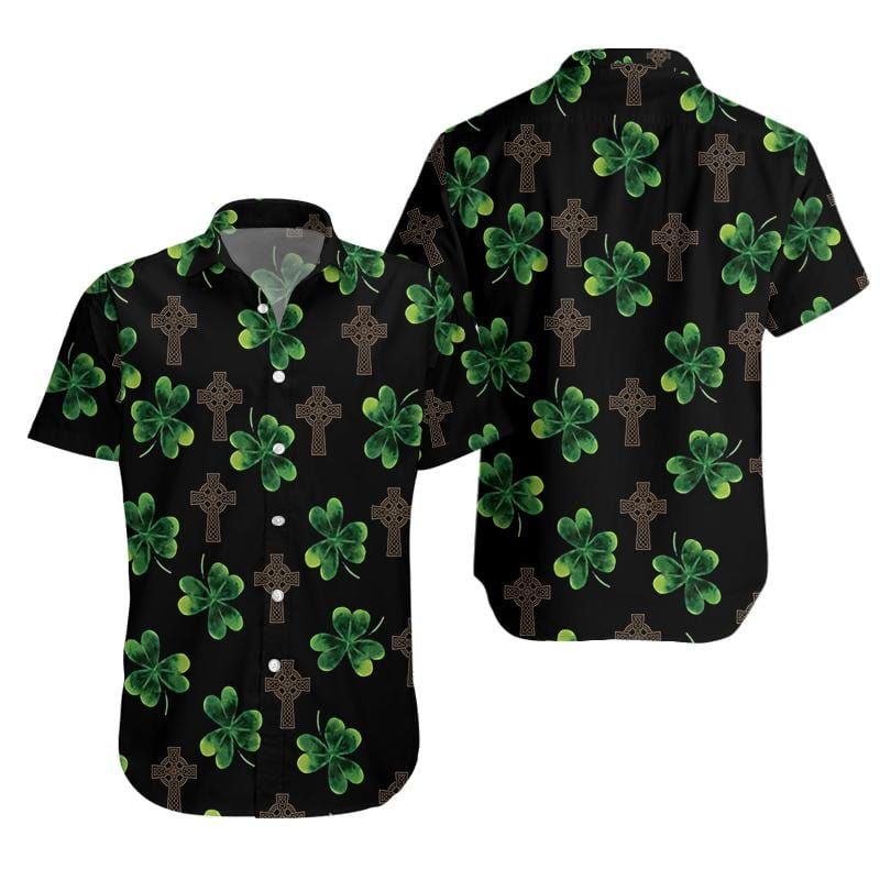 St Day Hawaiian Shirt Celtic Cross Clover Black Aloha Ha73603