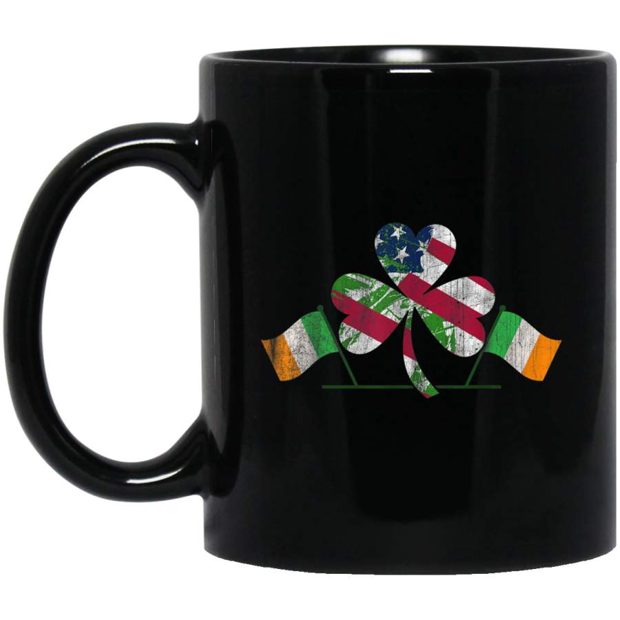 Irish US Flag Vintage Ireland Shamrock St Patricks Day Mug