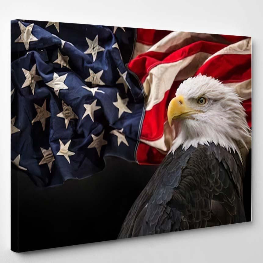 North American Bald Eagle Flag 1 – Eagle Animals Canvas Art Wall Decor Christmas Gift Ideas