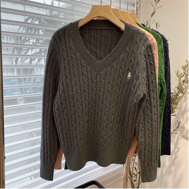 Winter Casual Women’s Twist Pullover Knitted Sweater Solid V-Neck Long Sleeve Jumper Vintage Embroidered Top Fall 2022 alx