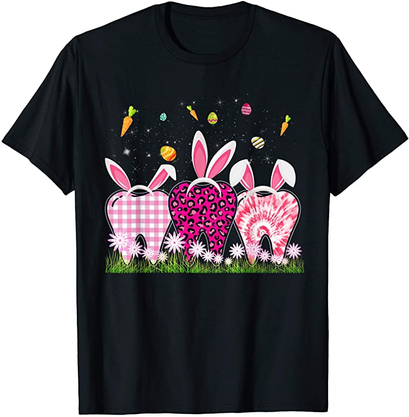 Easter Day 2021 Cute Leopard Plaid Tooth Dental Assistant T-Shirt