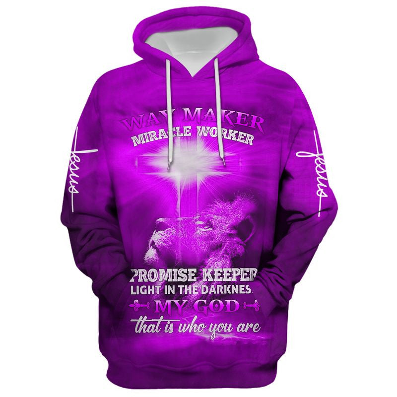 Lion Cross Way Maker Miracle Worker Promise Keeper My God Hoodie  Men & Women Christian Hoodie  3D Printed Hoodie