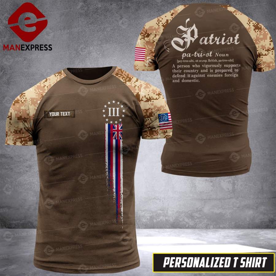 Hawaiian Three Percenter Patriot Camo Persionalized Printed Tshirt Nqa Ha4449