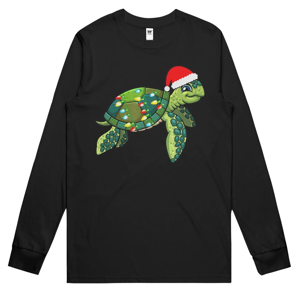 Christmas Sea Turtle With Santa Hat Holiday Cute Gift Pajama Long Sleeve T Shirts