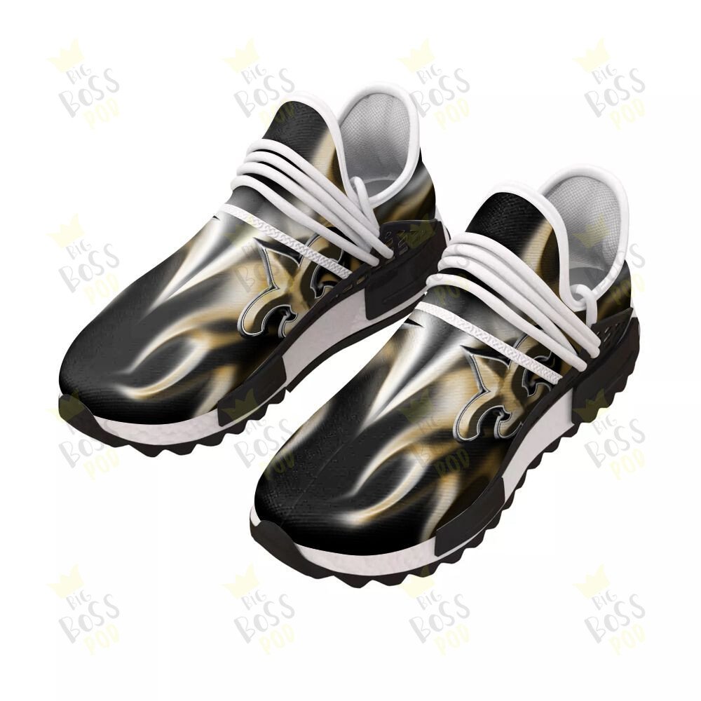 New Orleans Saints Logo Team For King Black Gold Grunge Gift For Saints Fans Sport Running Sneakers Shoes