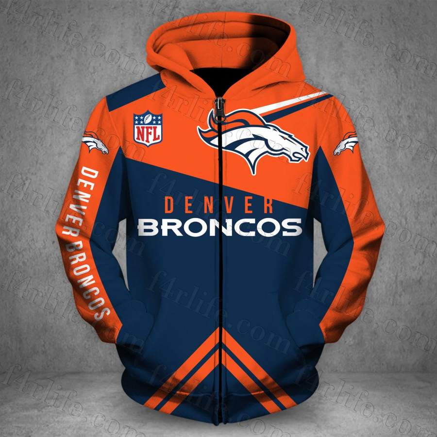 Men / Women New Design Denver Broncos 3D Zipper Hoodie, Zipper Hoodie for Denver Broncos Fans