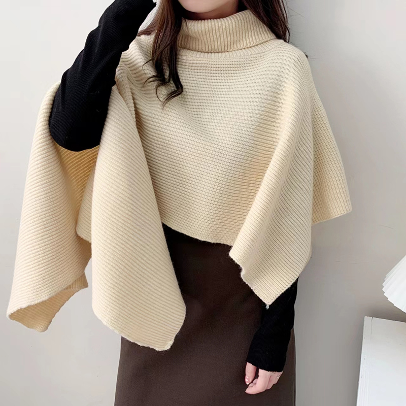 Abrini Winter Shawl Turtelneck Sweaters Women Thermal Knitted Cape Sweater Women Solid Irregular Casual Sweater 2022 Fall alx