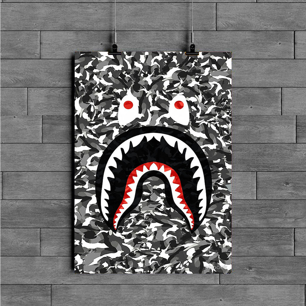 Bape Shark Black Army Pattern poster