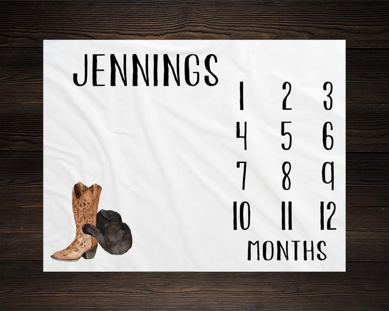 Baby Milestone Blanket, Month Blanket Baby, Baby Growth Tracker Fleece Blanket, Baby Shower Western Cowboy