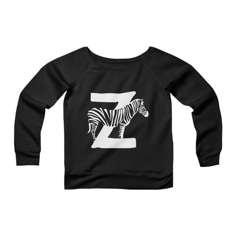 Zebra Letter Z Alphabet Animal CPY Womans Wide Neck Sweatshirt Sweater