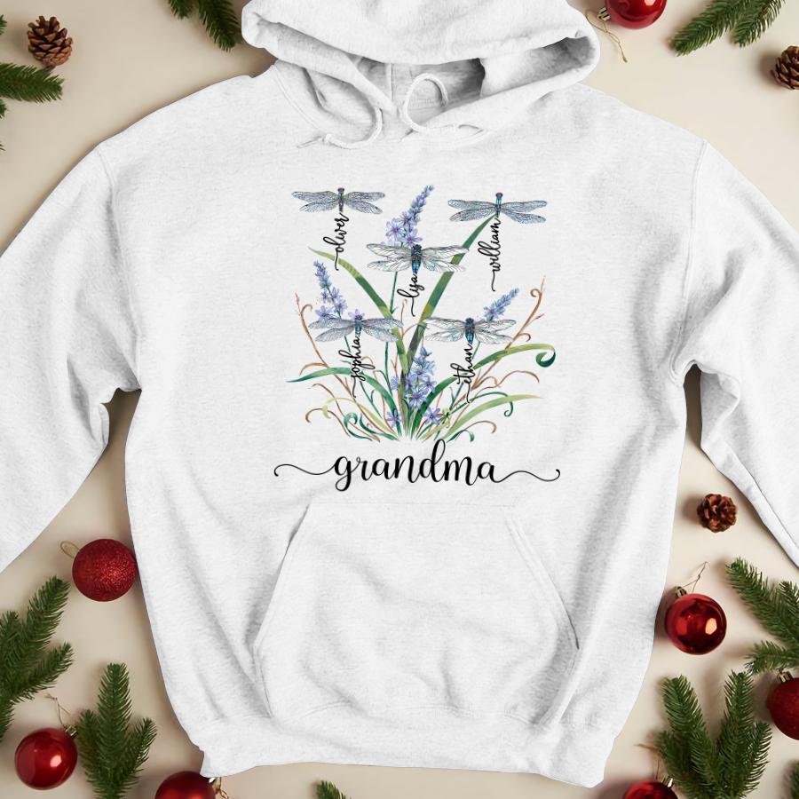 Personalized Grandma With Grandkids Dragonfly Clipart Classic Canvas, Gift For Mom, Grandma, Mother’S Day Shirt Hoodie