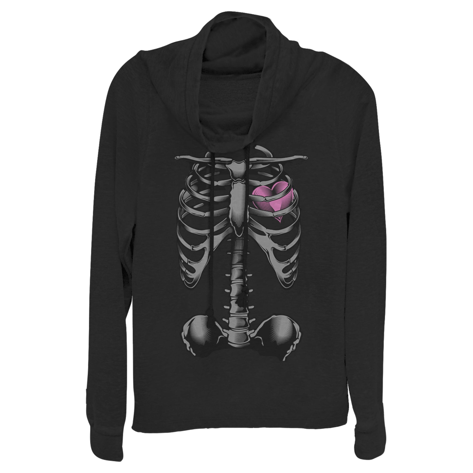 Lost Gods Junior’S Halloween Skeleton Rib Cage Heart  Cowl Neck Sweatshirt