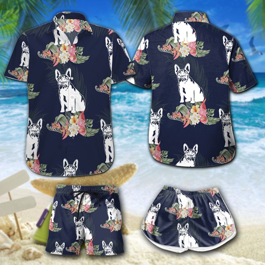 Navy Floral Bulldog Hawaii Shirt Summer Holiday Ha80136