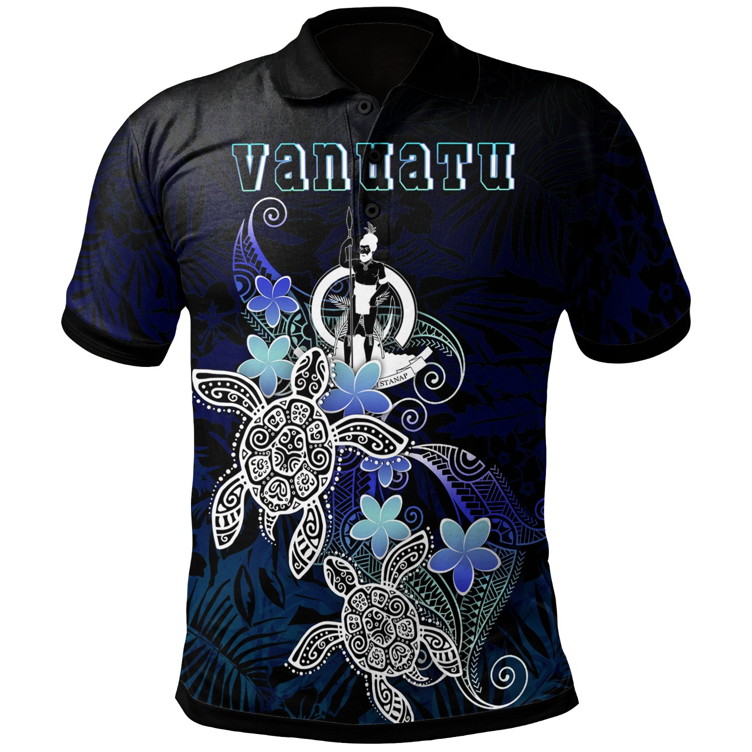 Vanuatu Polynesian Polo Shirt – Blue Turtle Couple – BN22