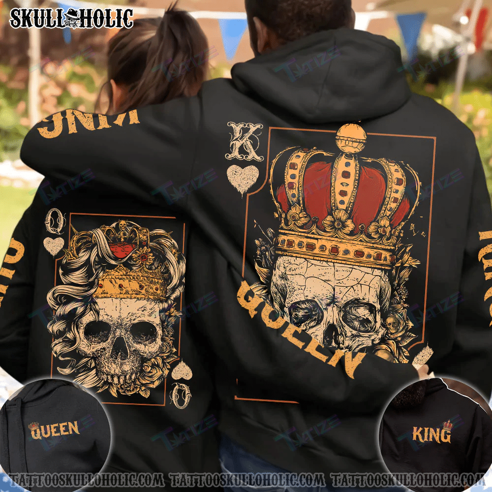 Matching Couple Shirt Skull Couple King Queen Vintage 3D All Over Printed Shirt, Sweatshirt, Hoodie, Bomber Jacket Size S – 5Xl