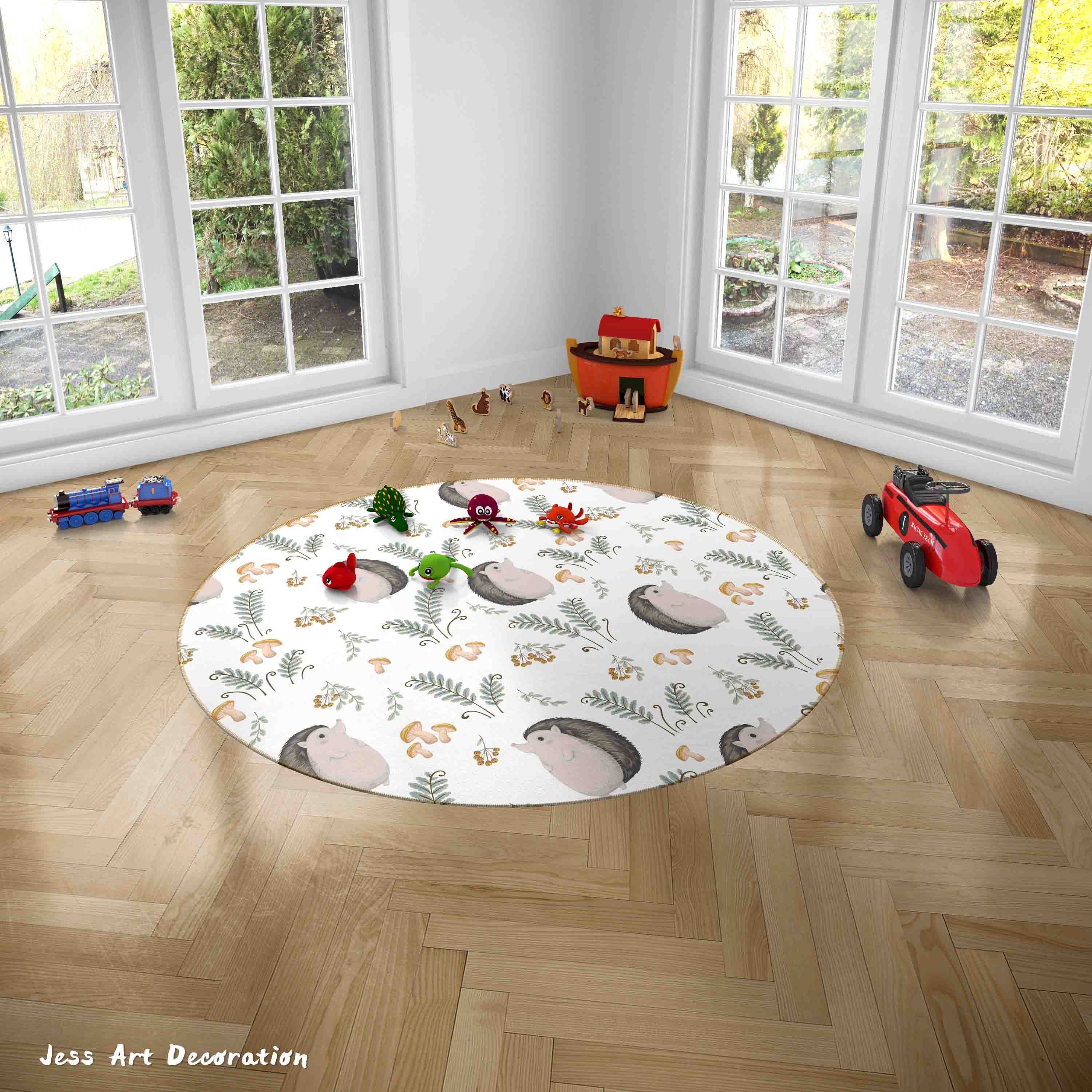 3D Cartoon Animal Hedgehog Leaf Kids Non-Slip Round Rug Mat 14