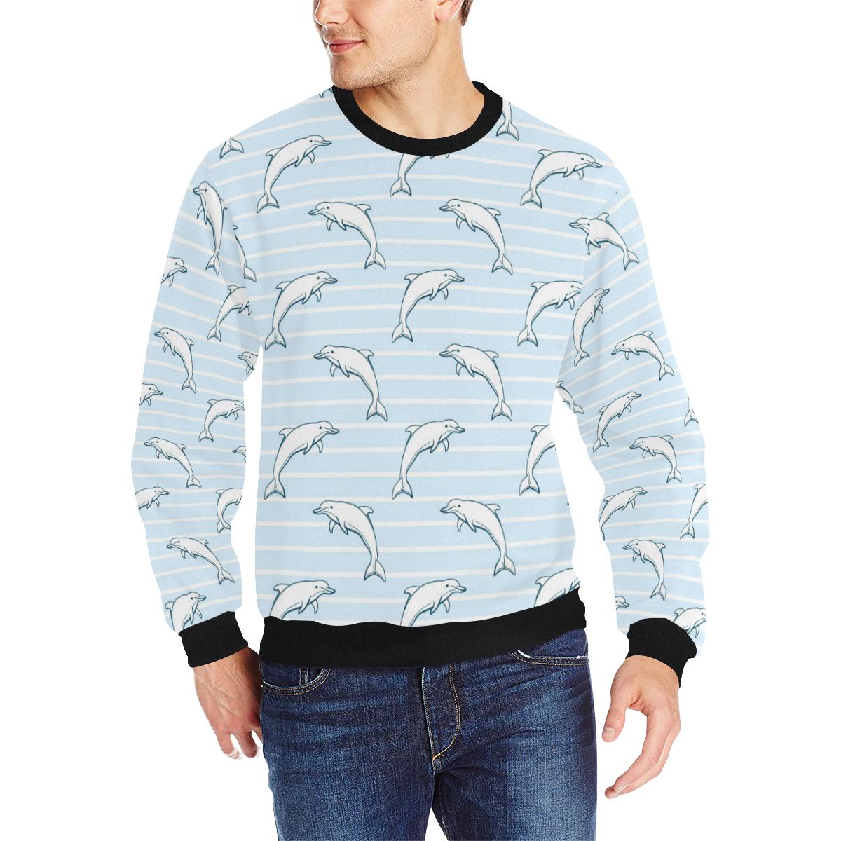 Dolphin blue striped background Men’s Crew Neck Sweatshirt