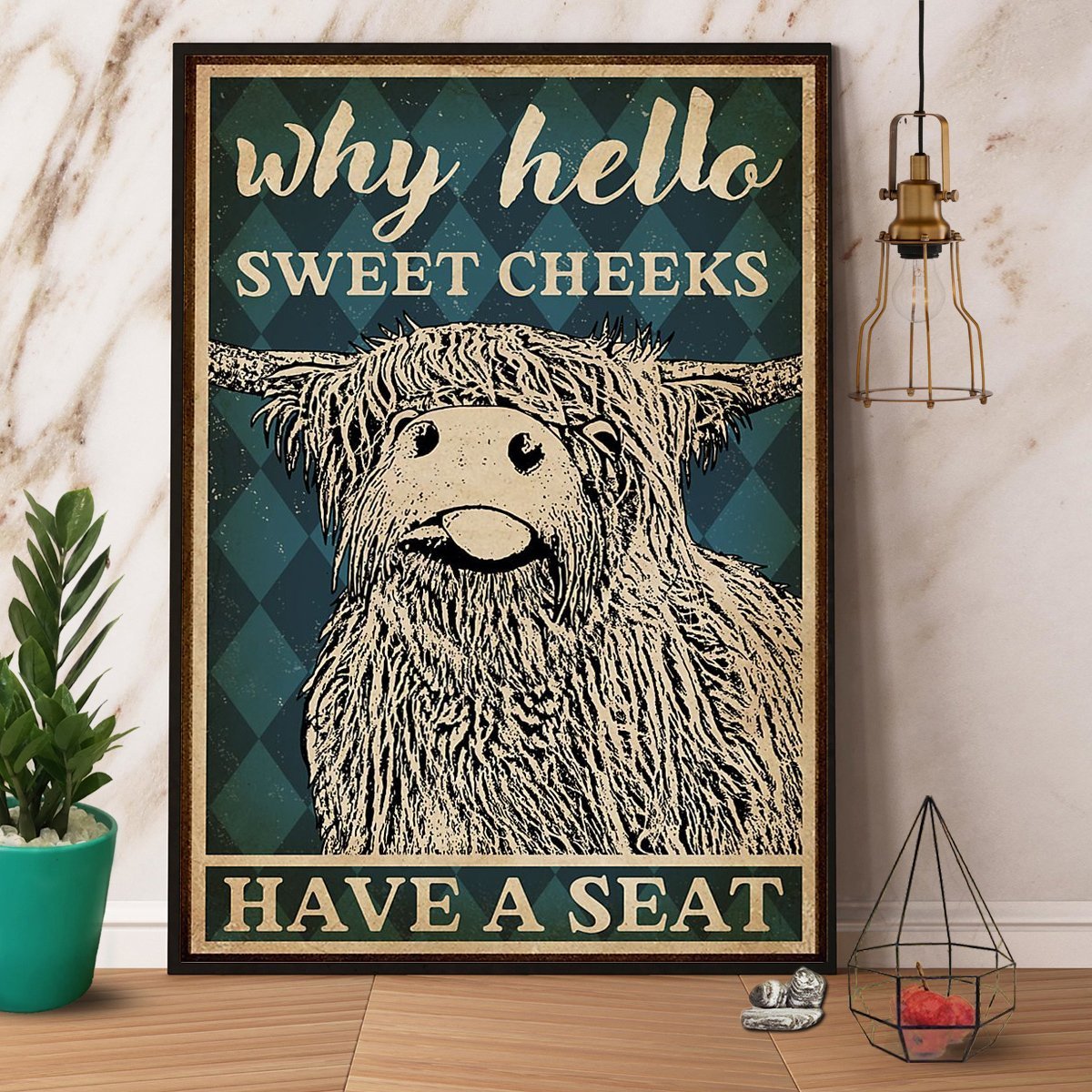 Cattle Why Hello Sweet Cheeks Highland Have A Seat Vintage  Poster No Frame Matte Canvas