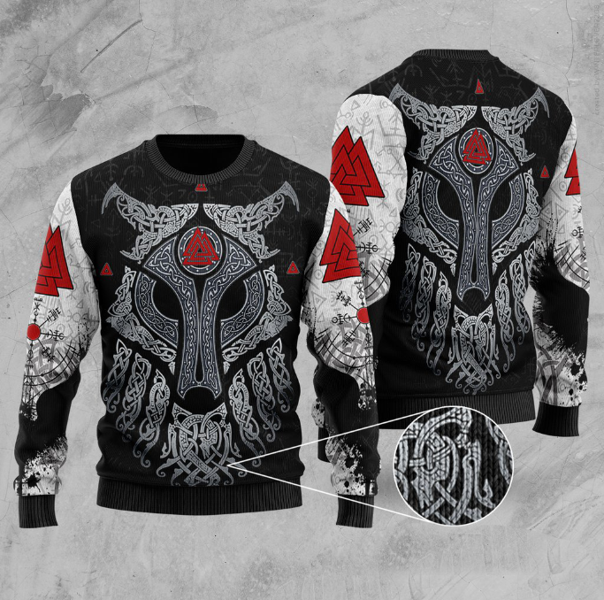 Viking Wolf And Raven Ugly Christmas Sweater | Unisex | Full Size | Adult | Colorful | Us3843