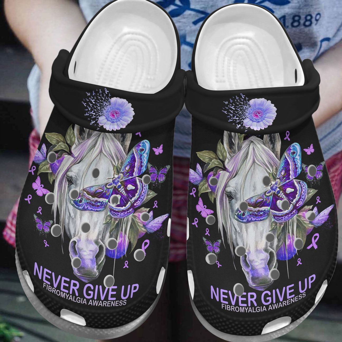 Fibromyalgia Personalized Clog, Custom Name, Text, Color, Number Fashion Style For Women, Men, Kid, Print 3D Never Give Up