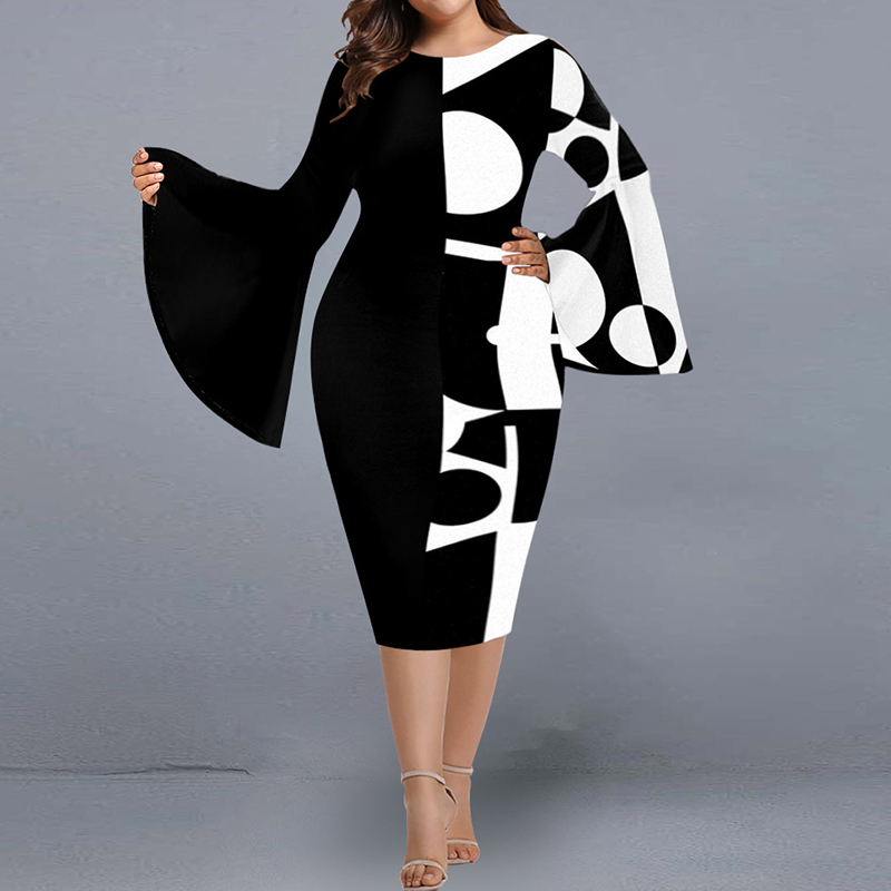 Women Plus Size Dress Sexy Fashionable Flare Sleeve X-shaped Party Dresses Ladies Trend Club Corset Elegant Midi Irregular Robe alx