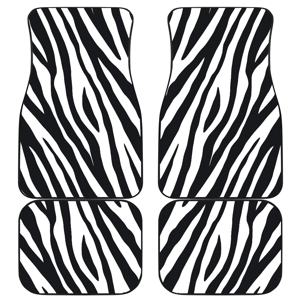 Black White Zebra Pattern Print Front And Back Car Floor Mats, Front Car Mat