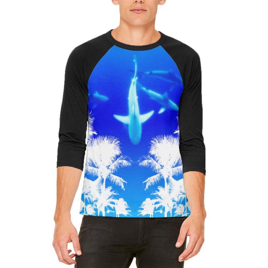 Summer Shark Beach Party Mens Raglan T Shirt