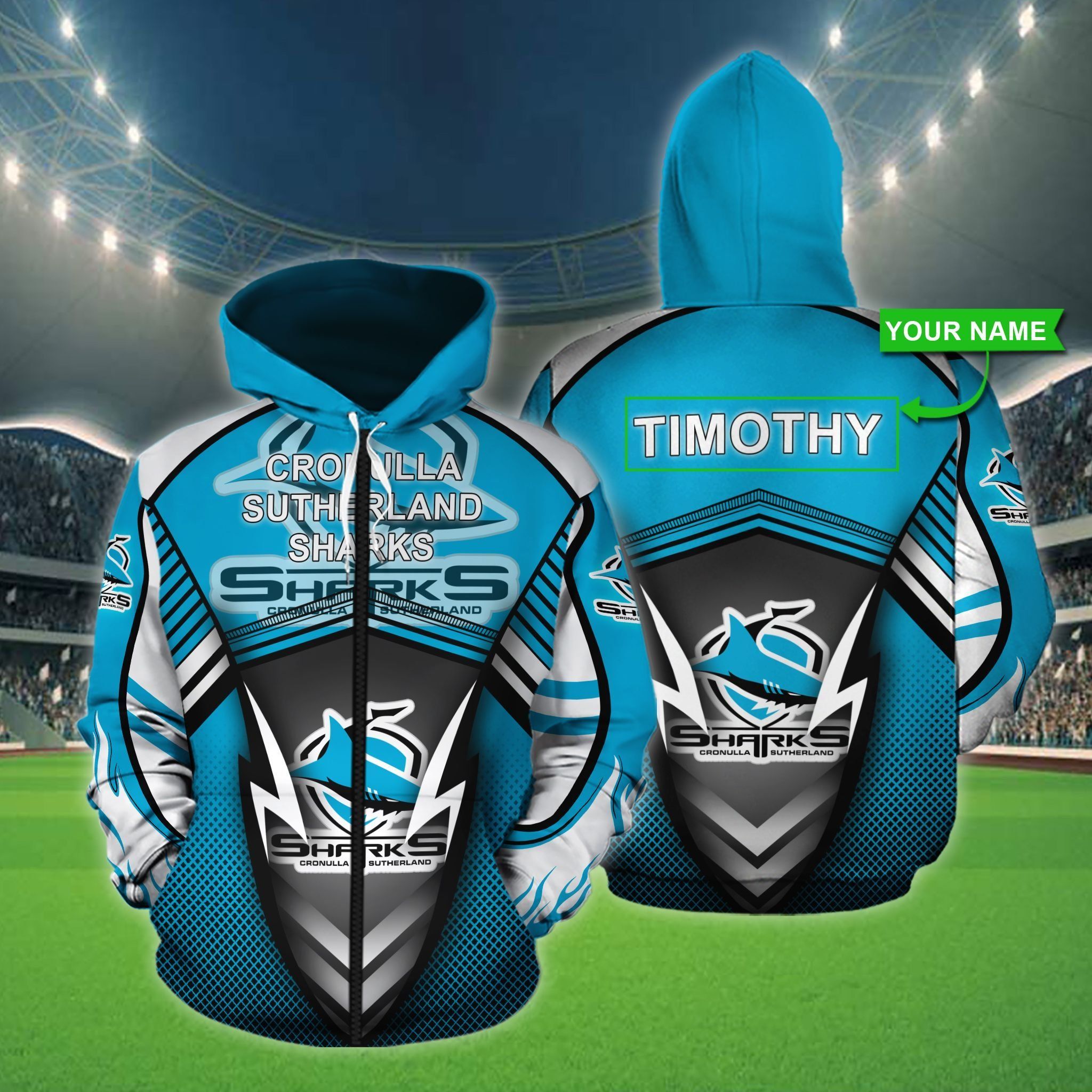 3D HOODIE TT30 Cronulla-Sutherland Sharks Personalized