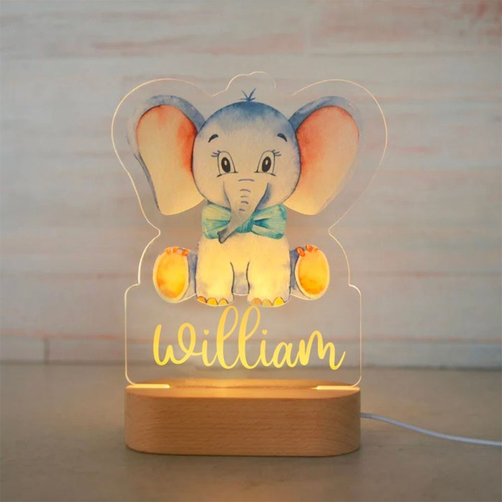 Personalized Name LED Lion Elephant USB 7 Colors 3D Nightlights Custom Light Cartoon Acrylic For Baby Kids Room Decor Lampara alx