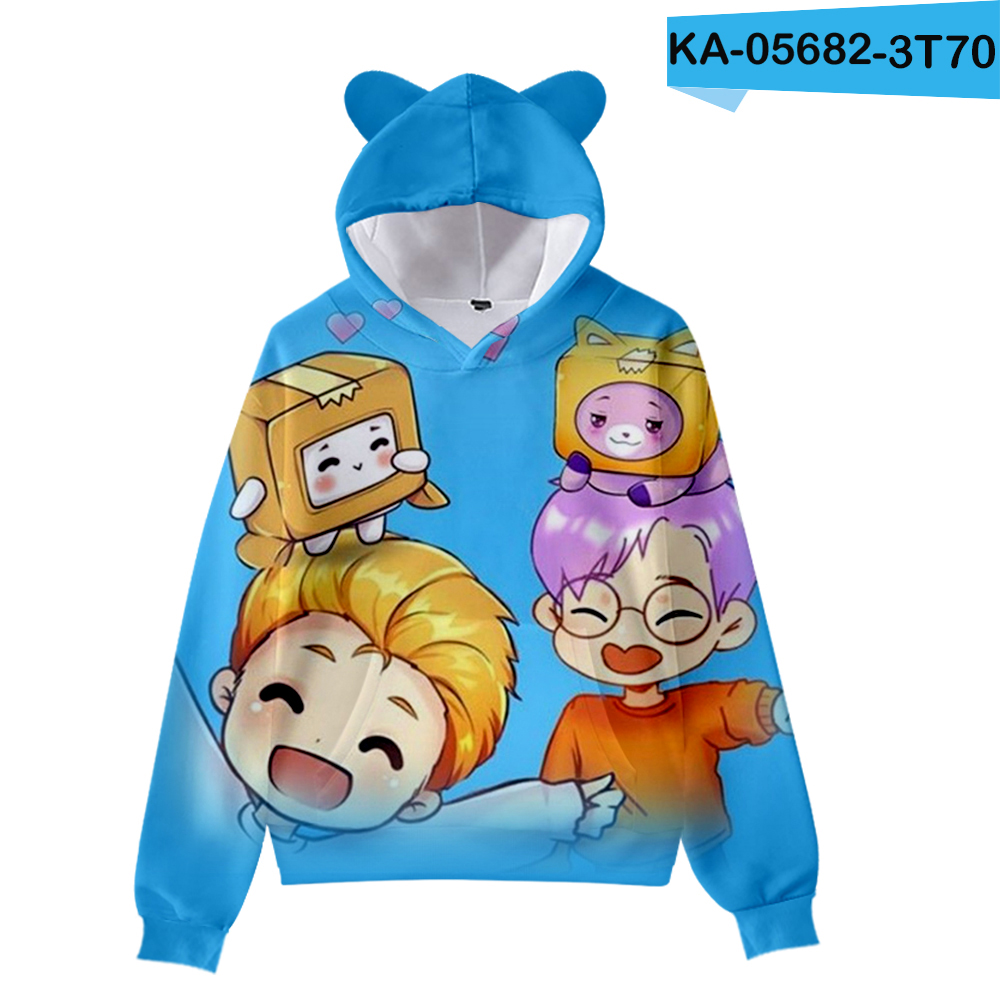 3 to 14 years kids 3D Kawii LankyBox Hoodies Fashion Bear Ears Hoodie Pullover Hooded Sweatshirt Women Cute Style Anime Clothes alx