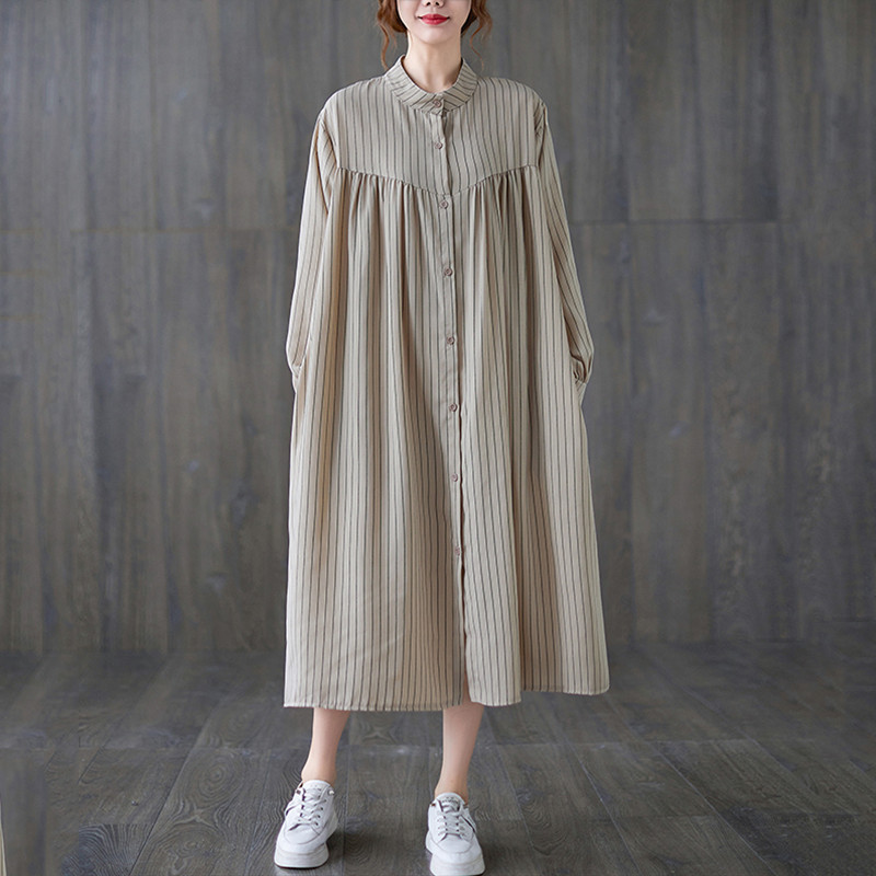 Anteef long sleeve oversized vintage stripe dresses for women casual loose spring autumn shirt dress elegant clothing 2021 alx