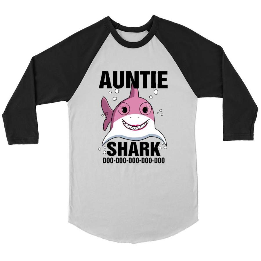 Auntie Shark Doo Doo Doo Doo Doo Doo (w) – Canvas 3/4 Raglan Shirt