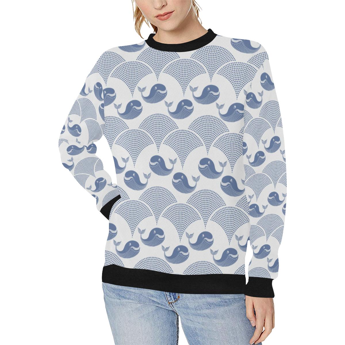 Whale Pattern Women’s Crew Neck Sweatshirt