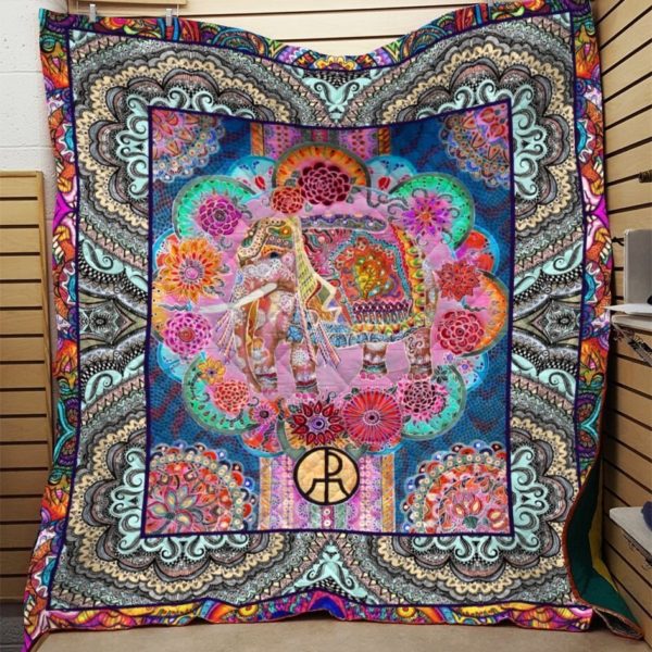 Bohemian Elephant  Elephant Flowers  Quilt Blanket