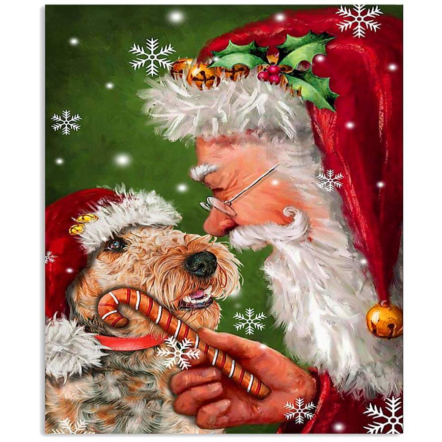 Airedale Puppy Smiles With Santa Claus Christmas Gift Vertical Poster