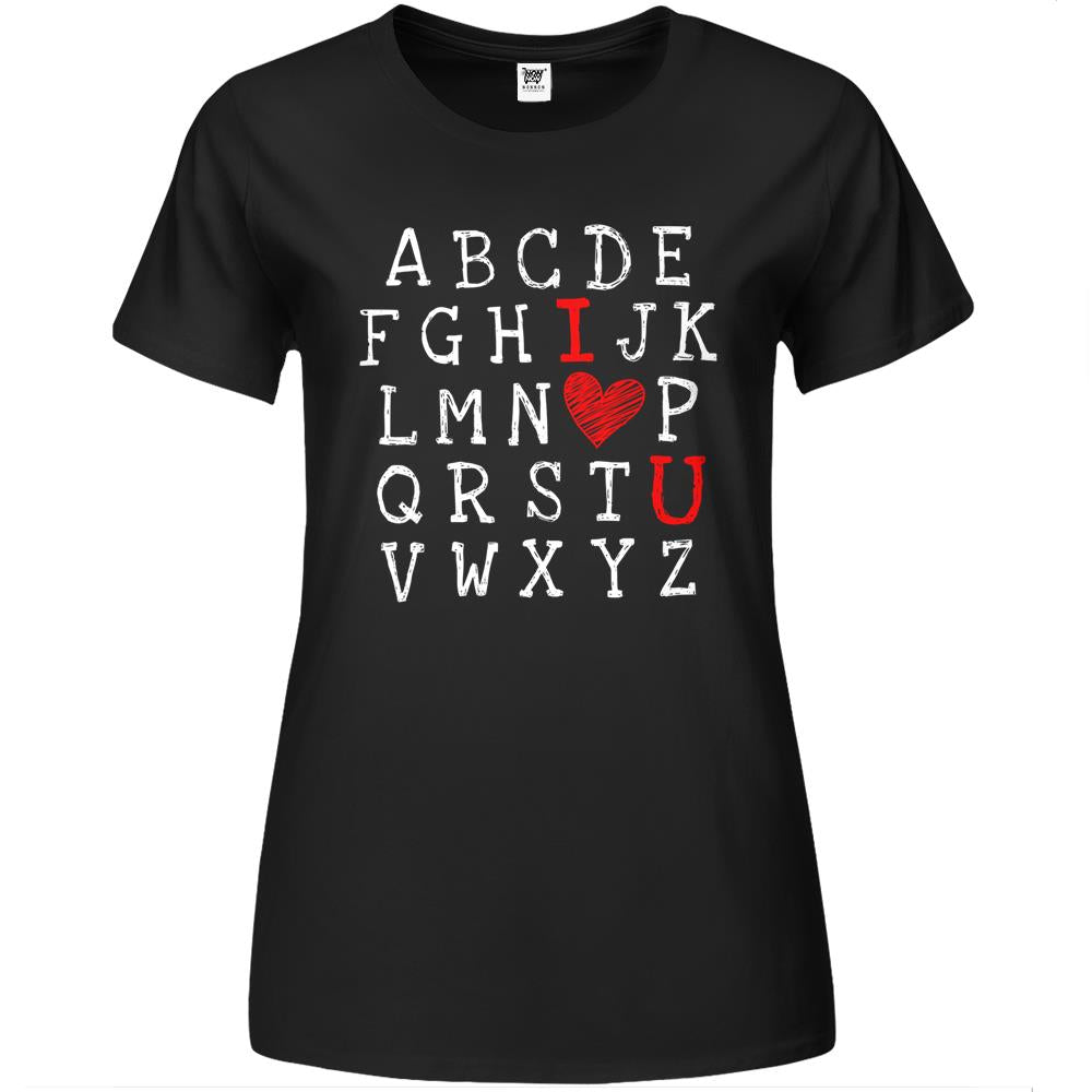 Alphabet Abc I Love You Printed Teacher Valentines Day Heart Premium Womens T Shirts