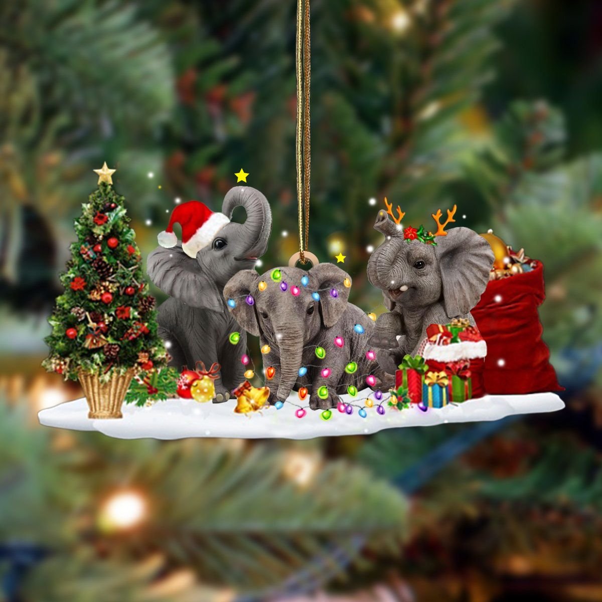 Tmarc Tee Three Elephant Xmas Tree Ornament