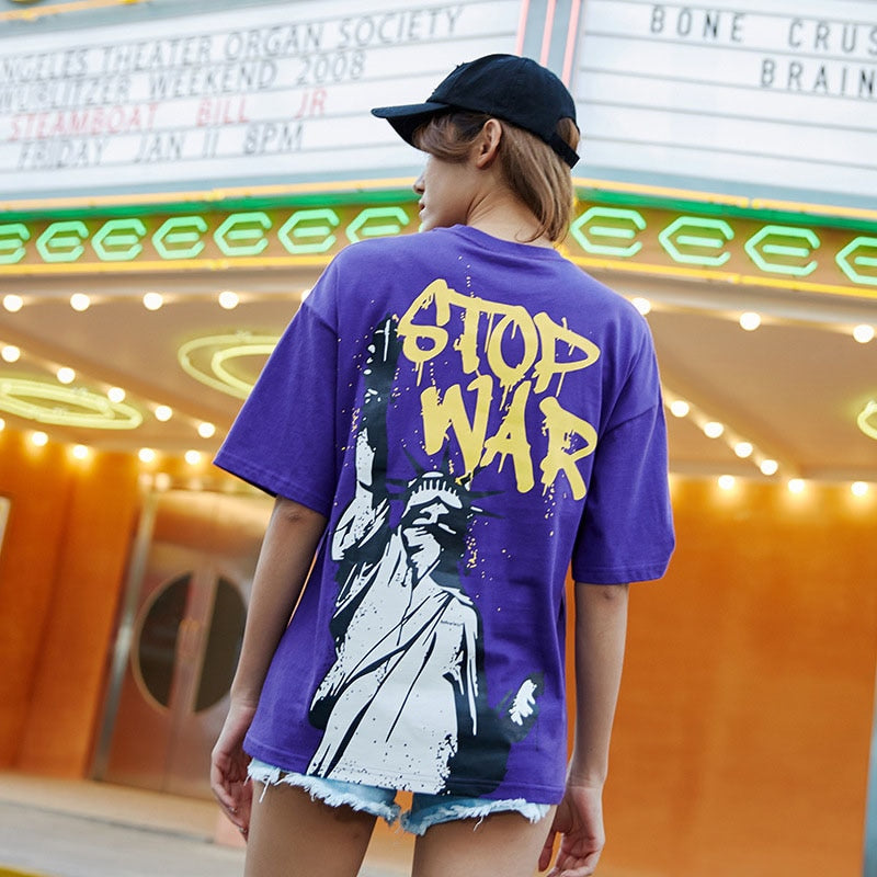 Stop War Printed Hip Hop Streetwear Loose Tees