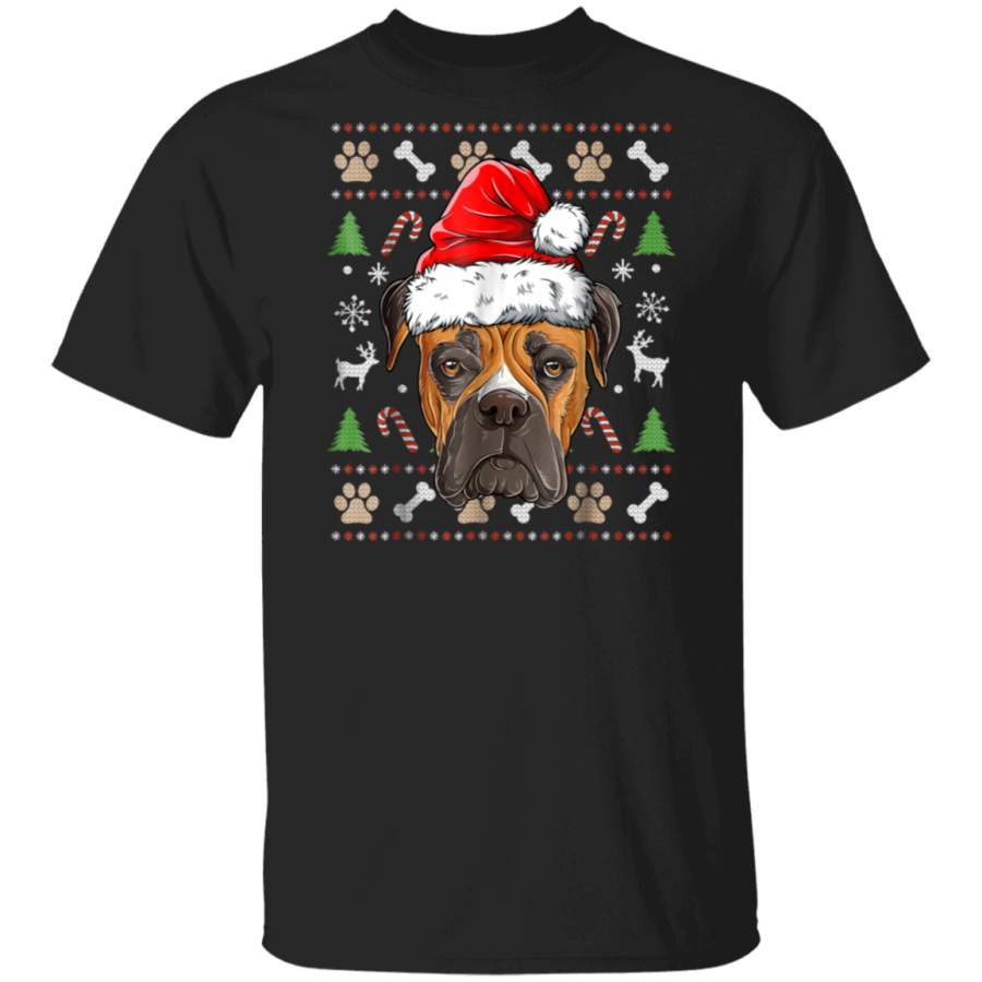 Boxer Ugly Christmas Shirt Santa Hat Xmas Dog Boys Girls Tee Hoodie Shirt