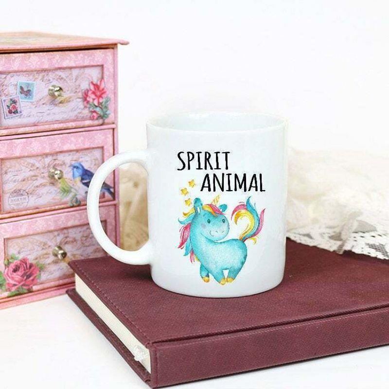 Unicorn Spirit Animal Coffee Tea Watercolor Blue Unicorn Mug White Ceramic 11-15oz Coffee Tea Cup