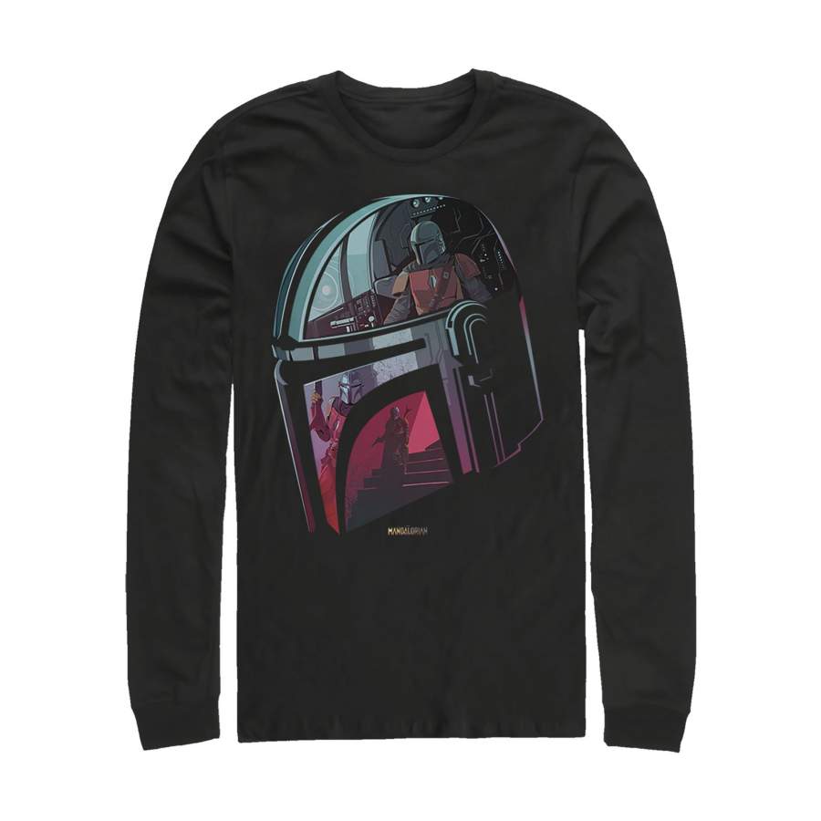 Star Wars The Mandalorian Men's Helmet Reflection  Long Sleeve Shirt