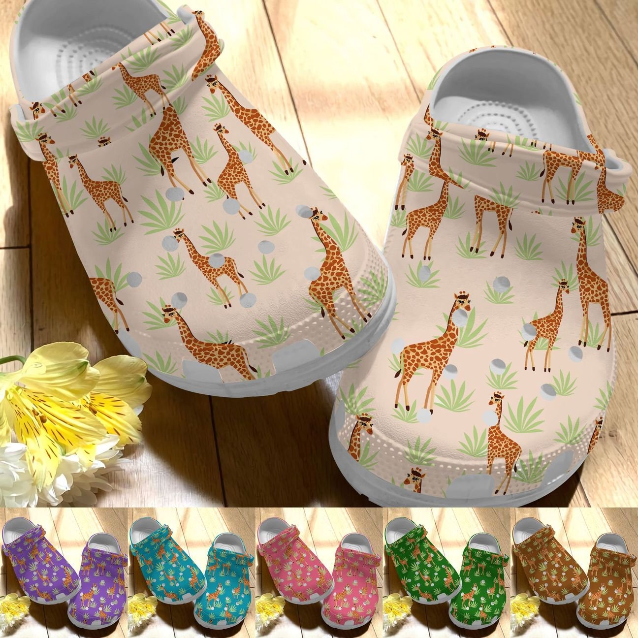 Giraffe Personalize Clog, Custom Name, Text, Fashion Style For Women, Men, Kid, Print 3D Whitesole Cute Giraffe