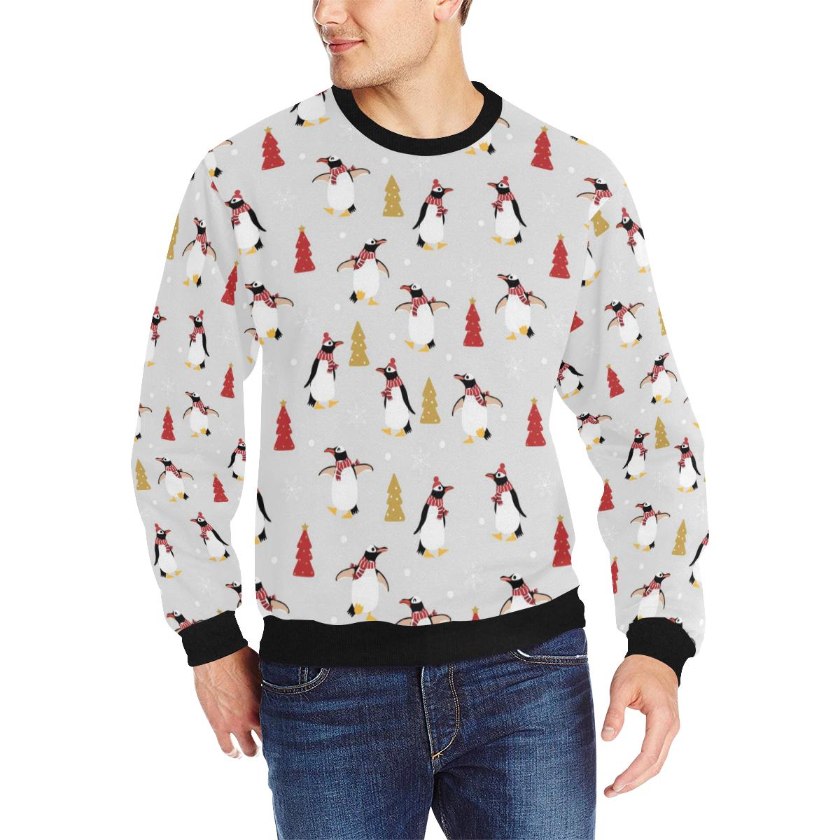 Penguin Christmas Tree Pattern Men’s Crew Neck Sweatshirt