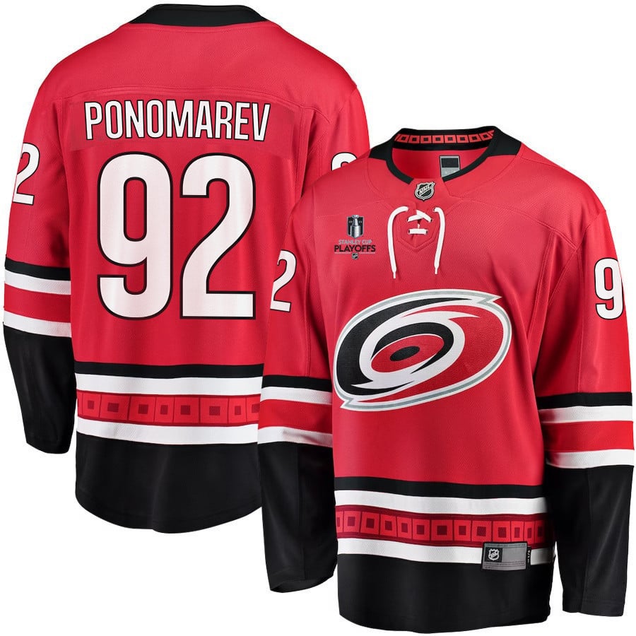 Vasiliy Ponomarev 92 Carolina Hurricanes Stanley Cup 2023 Playoffs Patch Home Breakaway Men Jersey – Red