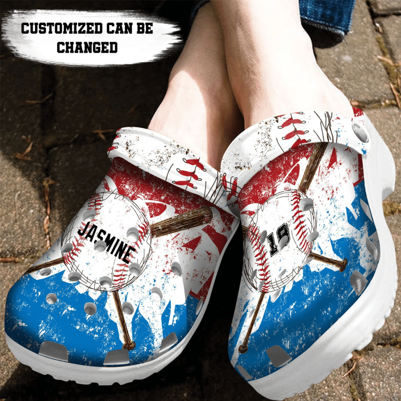 Baseball Personalized Watercolor clog Shoes Baseball